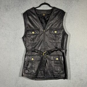 Vintage Classiques Entier Black Leather Vest Jacket Zip Punk Rock Women's
